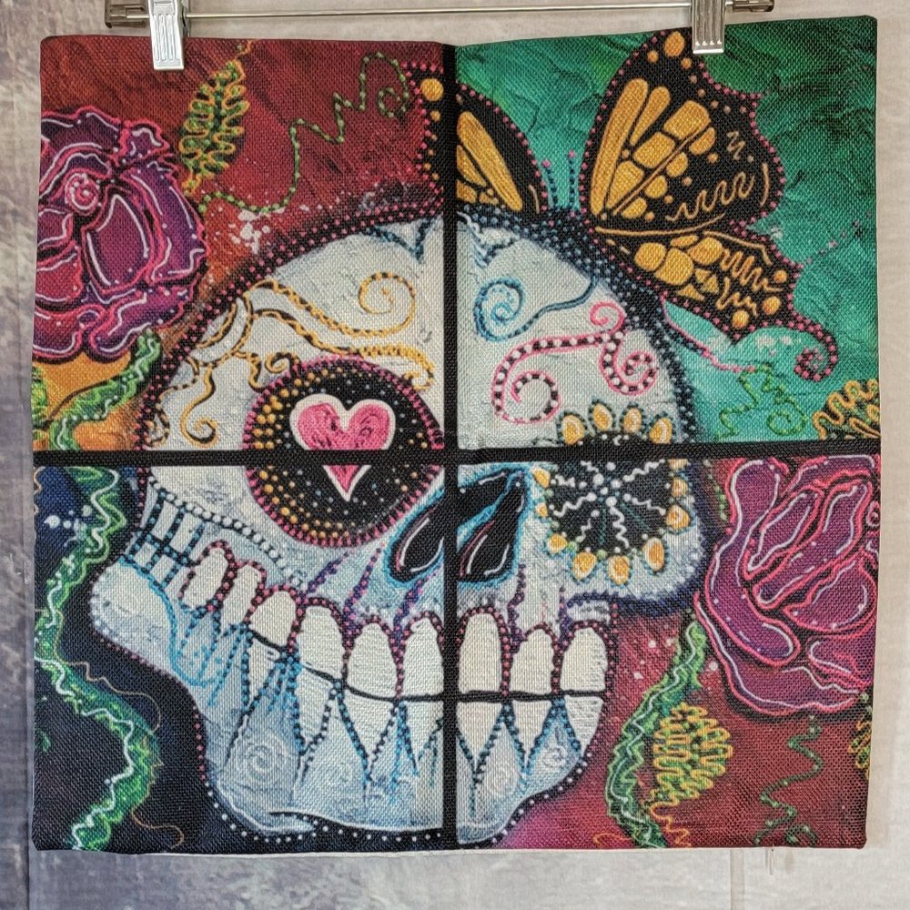 Sugar Skull, Day Of The Dead Pillow Case Cover, Brand New! Handmade!